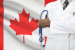 healthcare | Multiple Sclerosis News Today | Survey | Person in lab coat in front of Canadian flag and holding a stethoscope