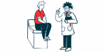 An illustration of a patient speaking with a doctor.