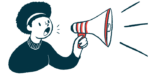foralumab | Multiple Sclerosis News Today | illustration of woman using megaphone
