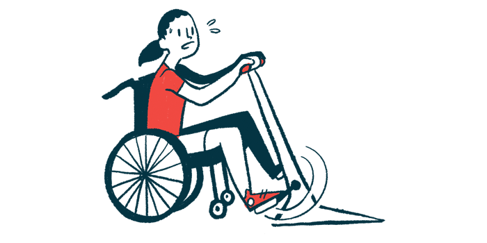 MS and exercise | Multiple Sclerosis News Today | review study of exercise programs | illustration of woman in wheelchair pedaling a fixed bike