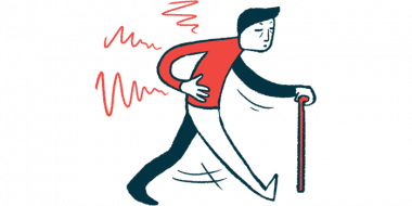 Illustration showing a person with a walking cane suffering from back pain