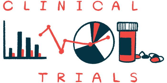 The words clinical trials are shown, with a graph, pie chart, and bottle of pills.