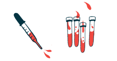 A squirting dropper is shown next to several vials of blood.