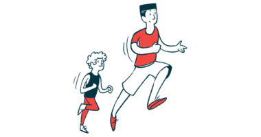 A man and a boy run together in this illustration.