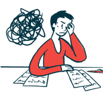 MS and fatigue | Multiple Sclerosis News Today | study of fatigue and cognition | illustration of stressed person
