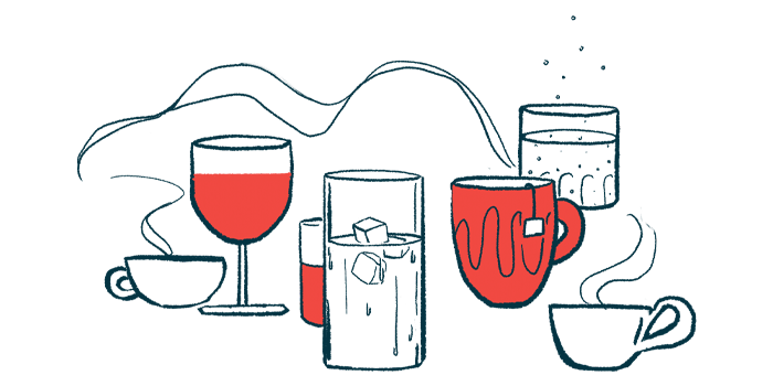 An illustration shows several types of drinks and beverages in cups, mugs, and glasses.