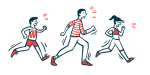 A illustration of a group of people running.