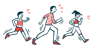 A illustration of a group of people running.