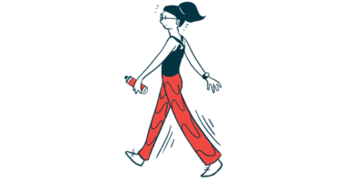 An illustration showing a woman who's walking.