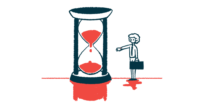 SPMS | Multiple Sclerosis News Today | illustration of an hourglass and person holding a briefcase
