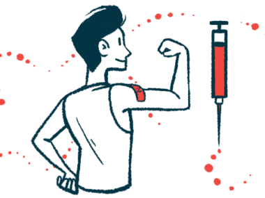 COVID-19 vaccination | Multiple Sclerosis News Today | COVID-19 | illustration of person flexing after getting an injection in the arm