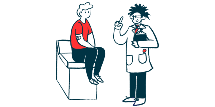 A doctor consulting with a patient who is seated on an examining table.