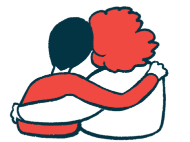 An illustration of two people hugging, seen from behind.