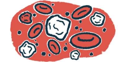 An illustration of white and red blood cells, pictured up close.