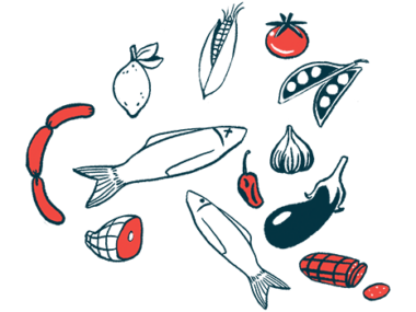 A variety of different foods, but no wheat products, are shown in this illustration of some components of a healthy diet.