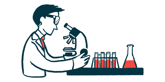An illustration shows a researcher looking through a microscope.