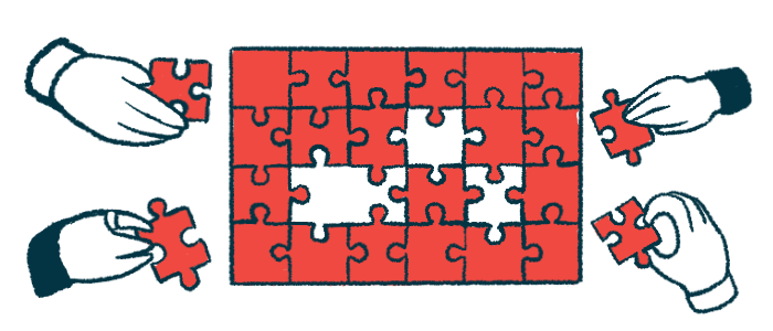 An illustration of people working together to solve a puzzle.