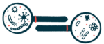 Bacteria is shown under two magnifying glasses laid in opposite directions.