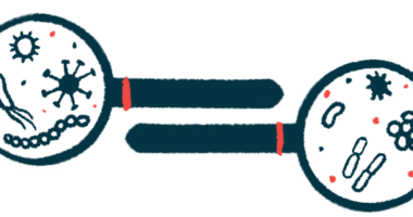 Bacteria is shown under two magnifying glasses laid in opposite directions.