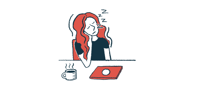 An illustration of a woman falling asleep at a table.
