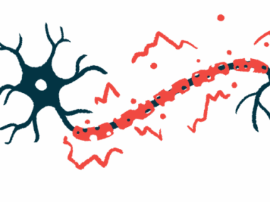 An illustration provides a close-up view of damaged myelin.