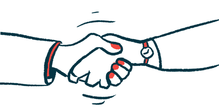 An illustration of a handshake highlights two clasped hands.