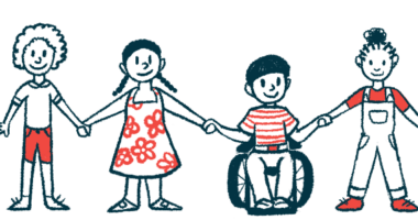 An illustration of children standing in a line and holding hands with each other.