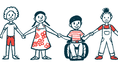 An illustration of children standing in a line and holding hands with each other.