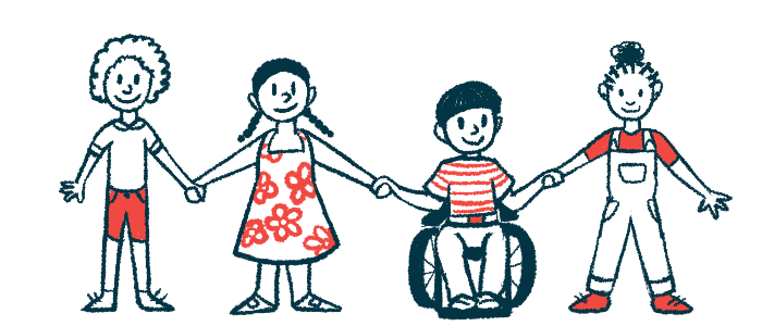 An illustration of children standing in a line and holding hands with each other.