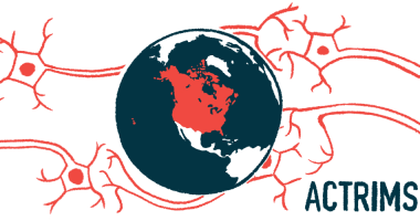 An illustration for the ACTRIMS Forum shows a globe spotlighting North America and surrounded by nerve cells.