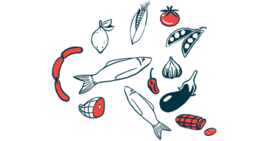 An illustration showing a mix of foods, from meats and fish to vegetables and fruits.