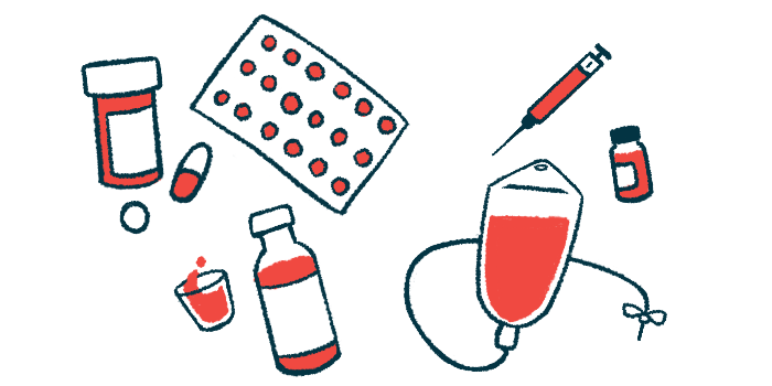 Different types of medications are pictured, from pills and capsules to injection and infusion therapies.