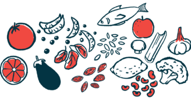 An illustration of various healthy foods, including fruits, vegetables, and fish.