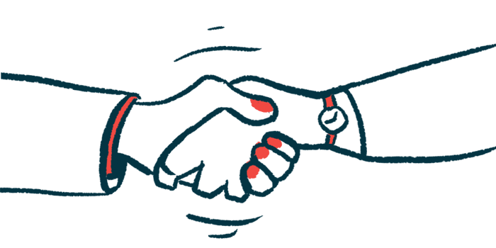 An illustration showing two hands engaged in a handshake.