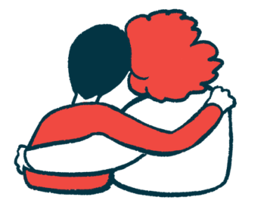 Two people embrace in this illustration.