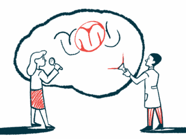 A researcher uses a flashlight to illuminate a gigantic brain while another scientist looks at it with a magnifying glass.