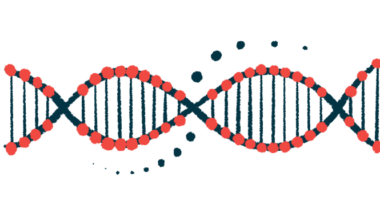 The double helix of DNA, found in the nucleus of most cells, is shown.