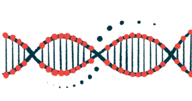 The double helix of DNA, found in the nucleus of most cells, is shown.