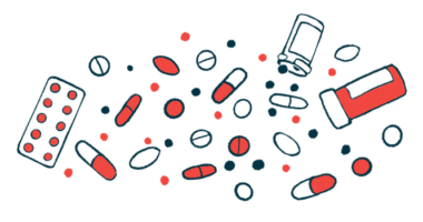 Different types of oral medications are scattered about in this illustration.