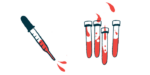 A squirting dropper is pictured alongside four half-filled vials of blood.