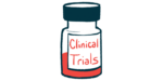 A half-filled bottle of a liquid prescription medication is labeled 'Clinical Trials.'