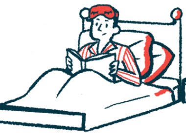 Illustration of person reading in bed.