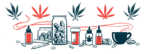 An illustration of various cannabis-based or cannabidiol treatments.