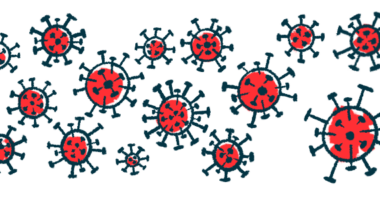 An illustration provides a close-up view of viruses.