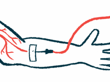 An illustration shows a close-up view of an intravenous infusion into a person's right arm.