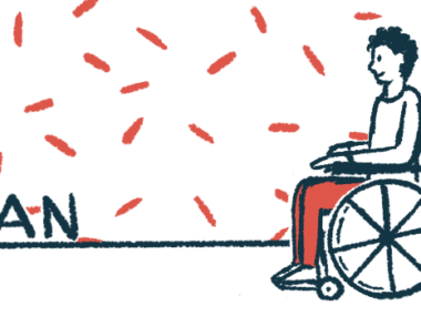 Illustration of a person in a wheelchair looking at the letters 