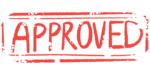 A red stamp shows the word 'approved' in all capital letters.