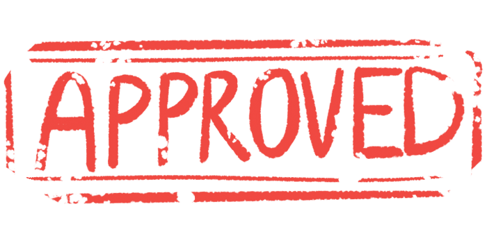 A red stamp shows the word 'approved' in all capital letters.