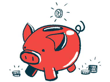 Sparkling coins surround a piggybank.