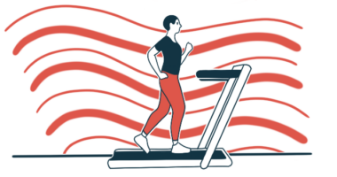 A person walks on a treadmill.